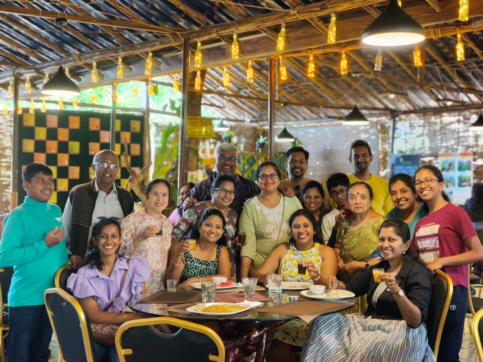 Guests enjoying a pure vegetarian meal together at Evergreen County Retreat