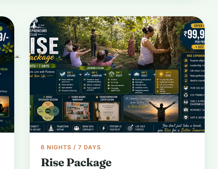 Rise Package — 6 Nights / 7 Days transformation retreat at Evergreen County