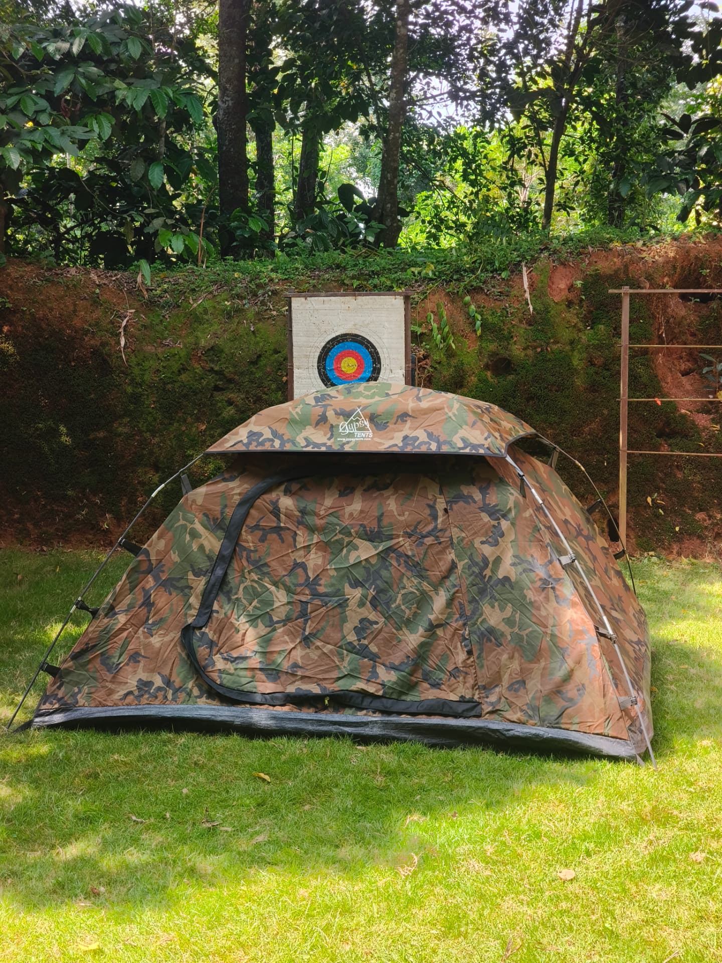 Tent stay set up beside the archery range at Evergreen County