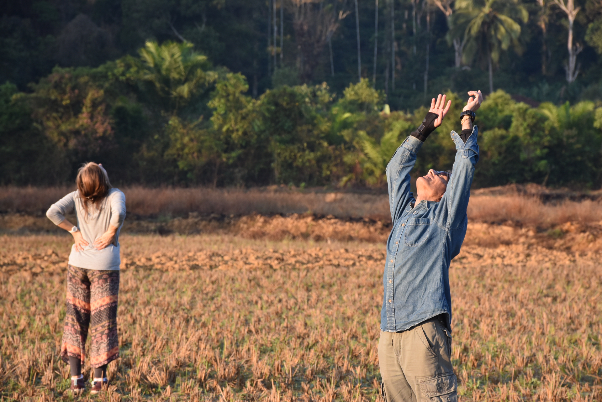 Sunrise stretch in the paddy fields