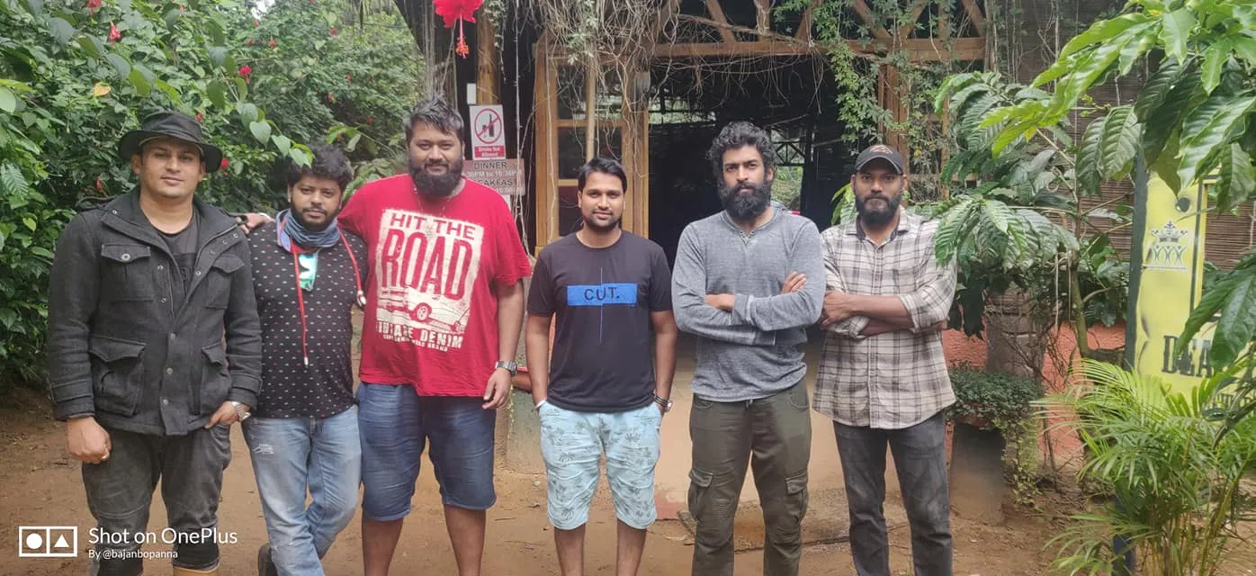 Film crew group photo at the entrance