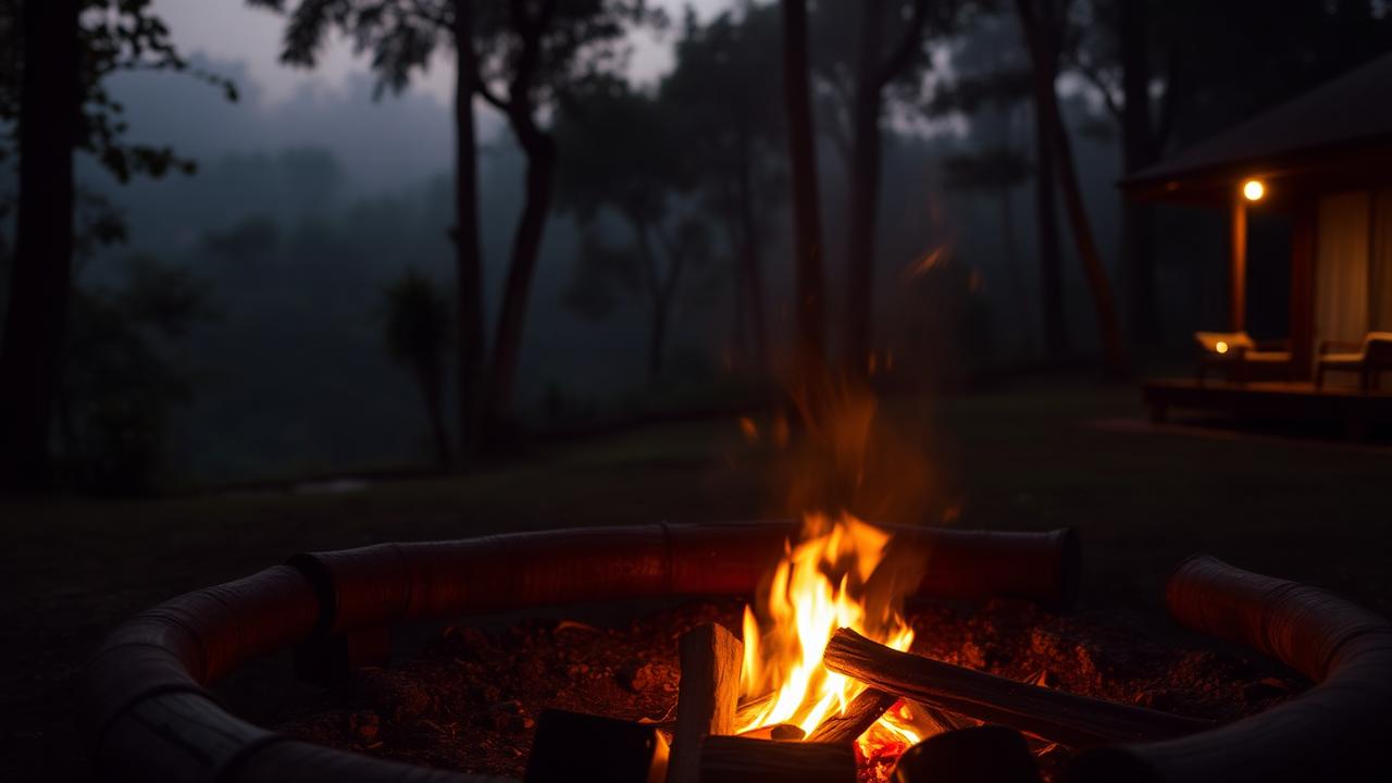 Evergreen County campfire retreat