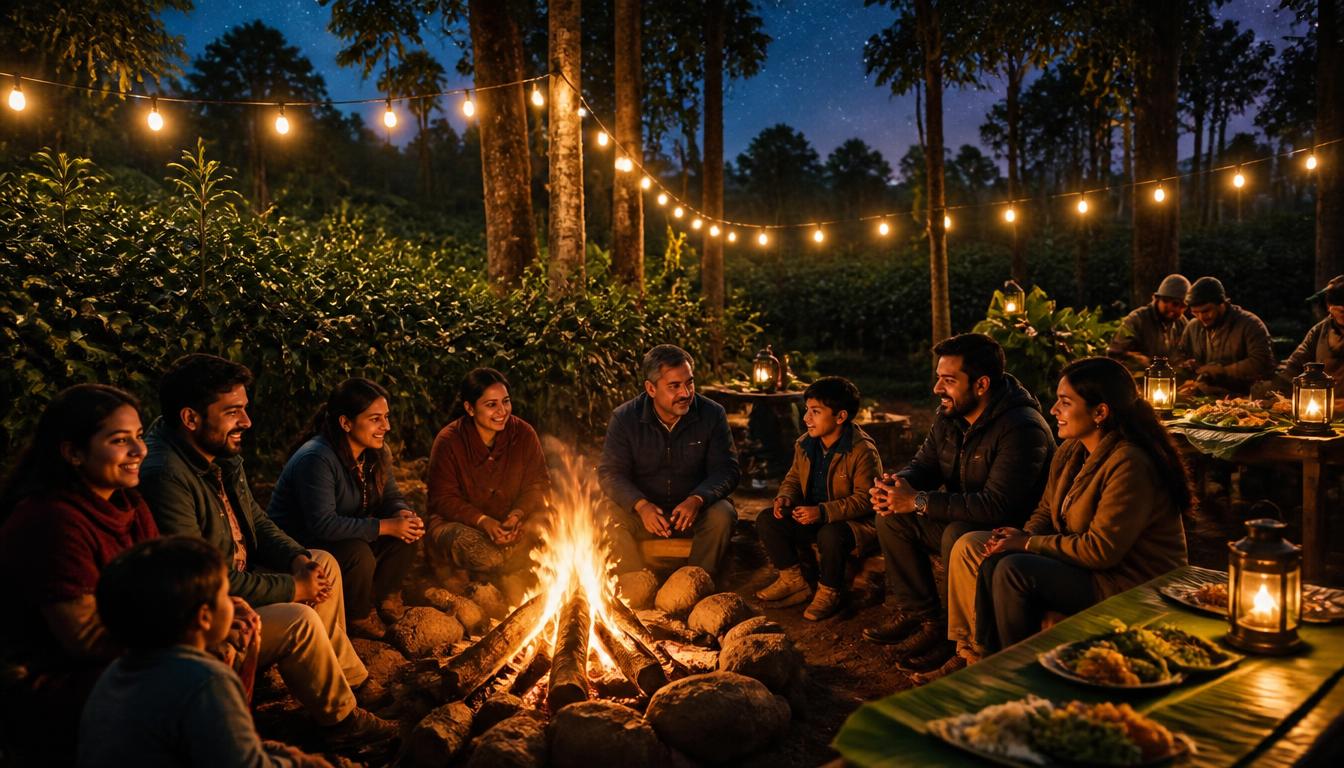 Naturepreneurs Club members gathered around a bonfire at Evergreen County